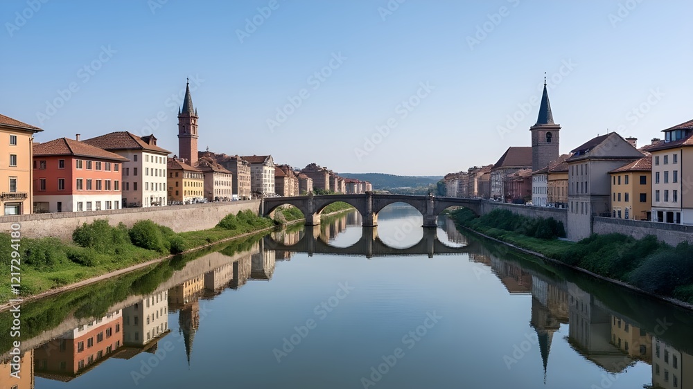 Fototapeta premium Serene Bridge and Temple in China