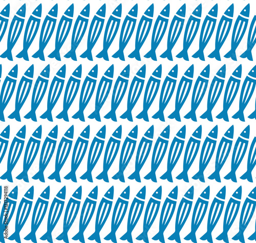  Blue seamless vector pattern with fish. 
