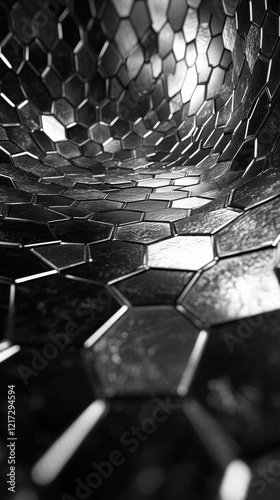 Close-up view of hexagonal shapes arranged in a modern geometric pattern