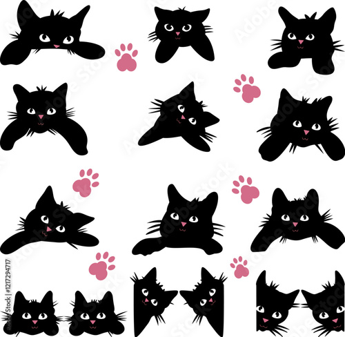 cute cat head illustration set element with cute expressions