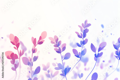 A beautiful abstract illustration of delicate leaves in soft shades of pink and purple, evoking calm and tranquility. photo