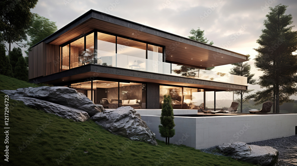 Stunning Modern House with a Pool and Lush Landscape Stunning Modern House with a Pool and Lush Landscape