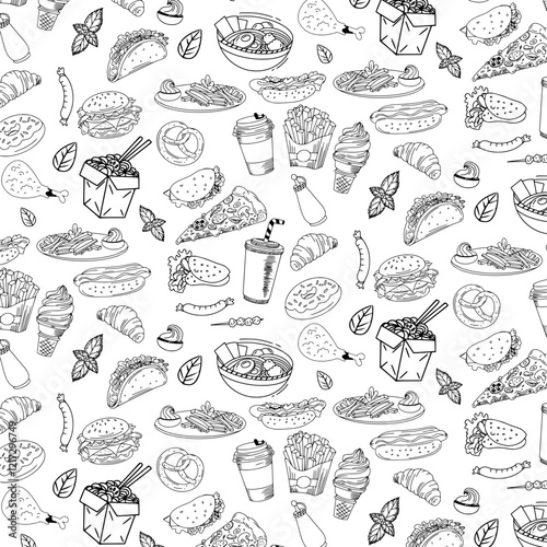 food and fast food seamless pattern