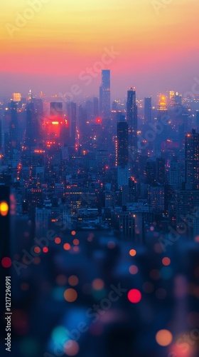 Stunning city skyline at twilight with vibrant lights and colorful sky over u...
