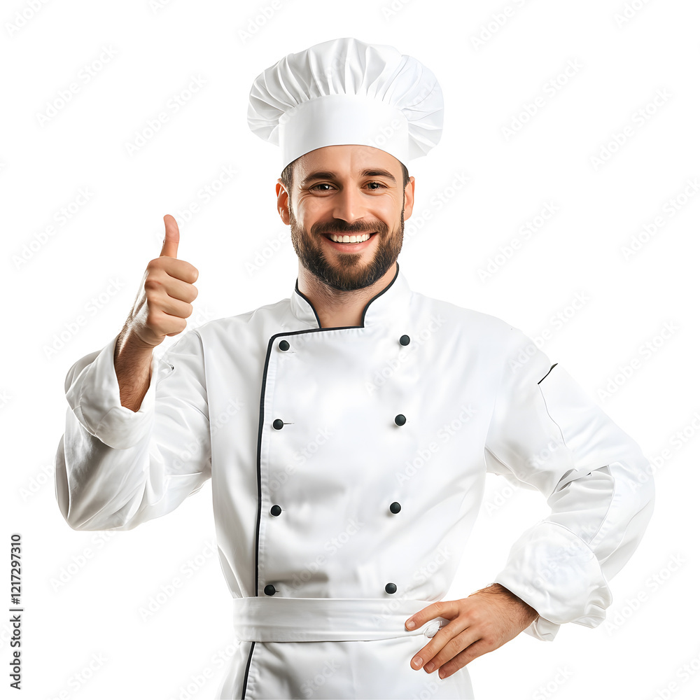 Smiling chef giving a thumbs up, recommending his delicious cuisine. Smiling chef giving a thumbs up, recommending his delicious cuisine.
