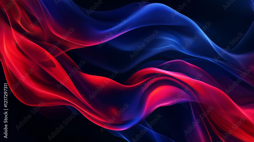 Obraz premium Close-up of colorful smoke swirls in blue and red against a black background , fire burning in water , fire and water.