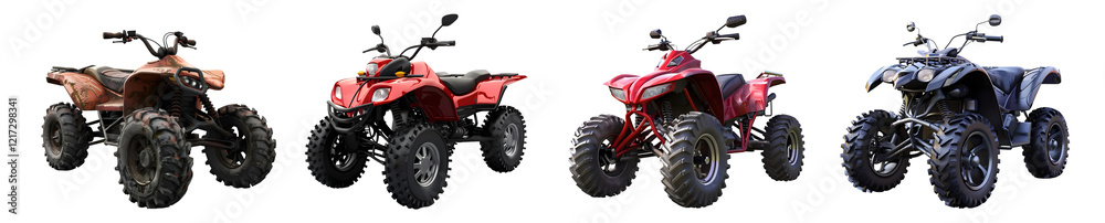 Pack of 4 Wheeler ATV Quad Bike on Transparent Background Pack of 4 Wheeler ATV Quad Bike on Transparent Background