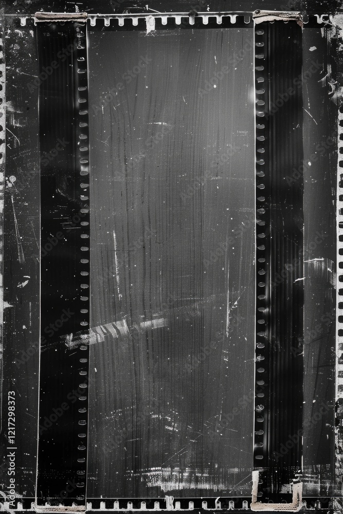 Obraz premium Vintage black and white film reel on celluloid, evoking nostalgia for classic cinema. Analog motion picture with faded appearance, perfect for a silent film era theme.