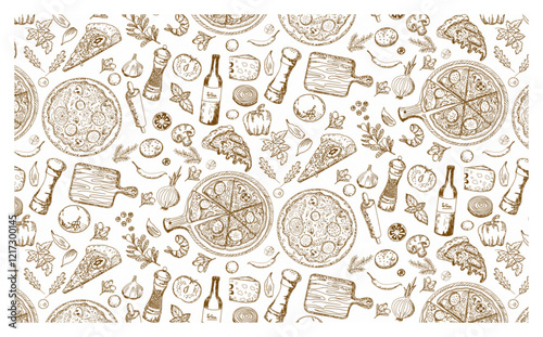 pizza doodle element seamless pattern