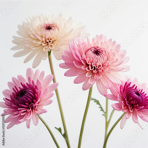 Elegant pink and white chrysanthemum close-up on a white background