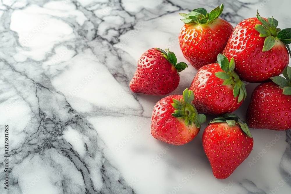 Fresh strawberries arranged on a marble countertop showcasing vibrant red color and natural texture Fresh strawberries arranged on a marble countertop showcasing vibrant red color and natural texture