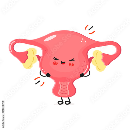 Cute and playful cartoon representation of a healthy uterus lifting weights to promote women s health awareness