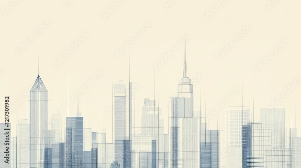 Fototapeta premium Abstract city skyline with blurred outlines, representing urban life and modern architecture