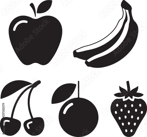 A collection of fruit silhouette icon set, white background