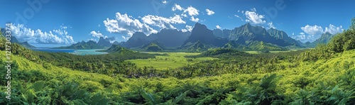 Panoramic shot of Mont Rotui located on Moorea Island in French Polynesia photo