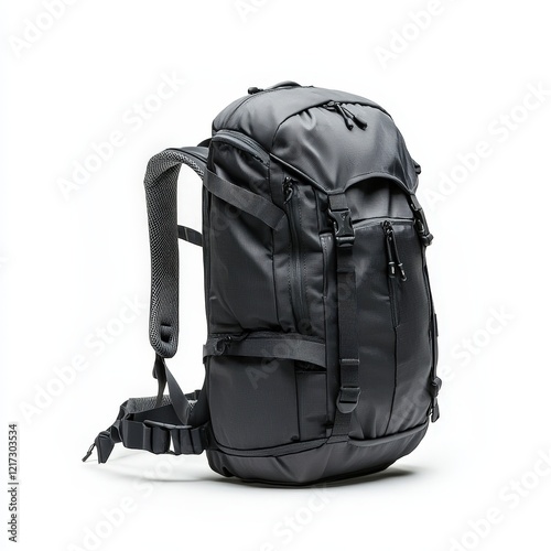 North face camping backpack in sharp focus on a white background for outdoor and travel activities