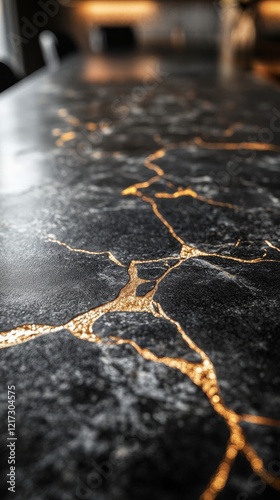 Elegant black marble with golden veins showcasing natural beauty and rich tex...