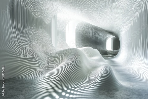 Vibrant abstract waves illuminated by glowing points and colors at night