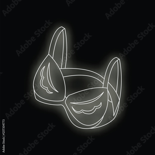 White glowing neon line bra icon isolated on black background. Woman underwear sign. Vector