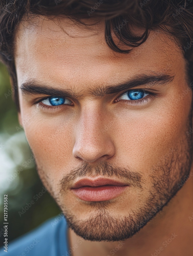 Obraz premium Young Man with Blue Eyes Portrait