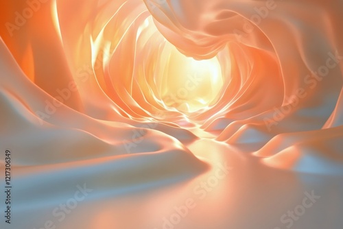 Vibrant abstract waves illuminated by glowing points and colors at night