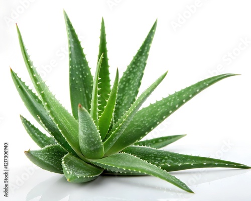 pieces of green aloe vera slices stacked, isolated on white