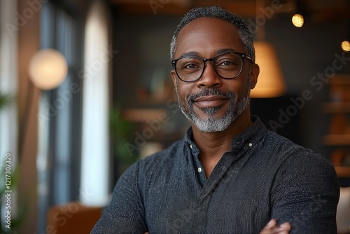 Stock portrait of a mature middle-aged businessman in an office, crafted with generative technology