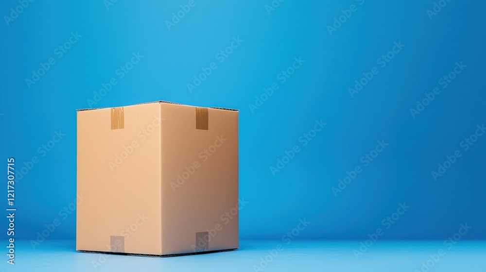Cardboard shipping box isolated on a blue background for packaging and transportation purposes Cardboard shipping box isolated on a blue background for packaging and transportation purposes