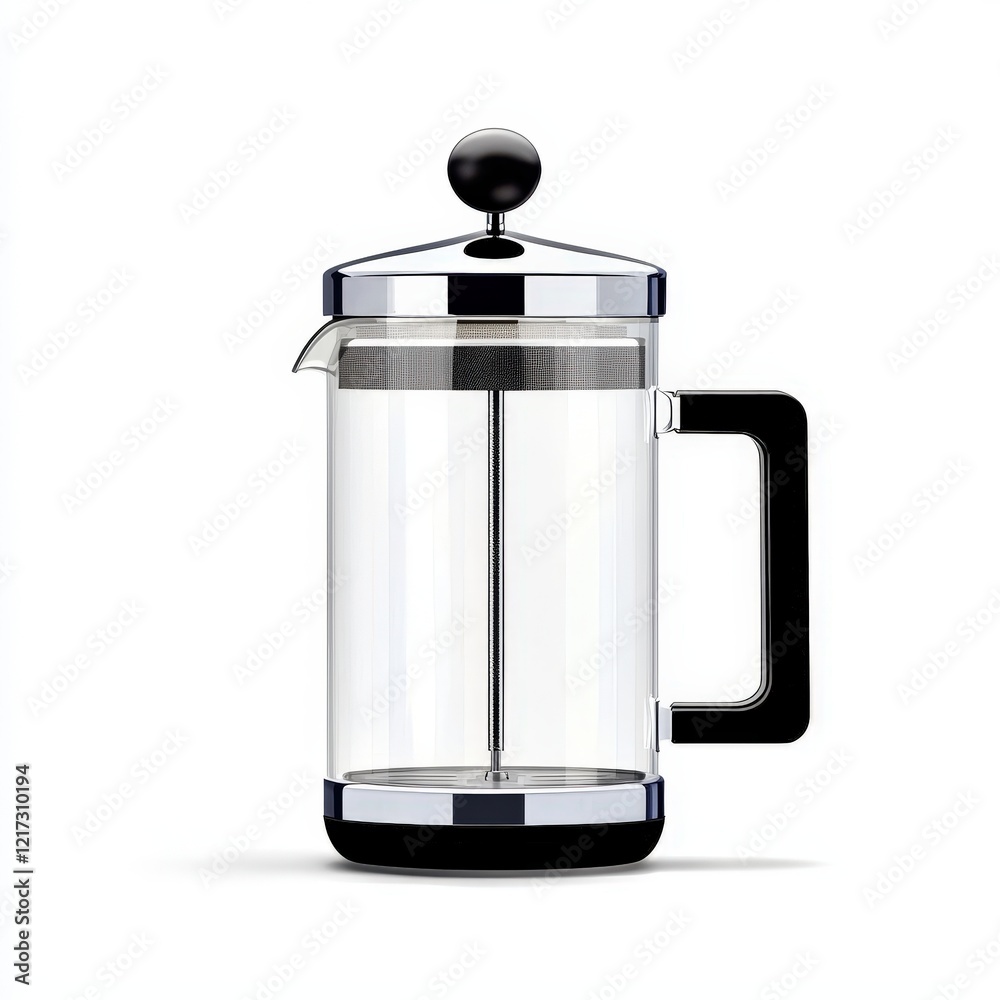 Obraz premium Glass coffee pot with black handle and classic french press coffee maker on a wooden table