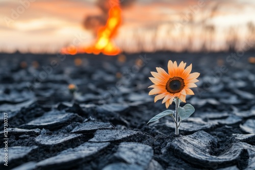 A sunflower field bathed in warm sunlight, with a single sunflower standing taller and more vibrant than the rest
