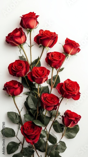 Bright red roses arranged elegantly on a white background for a special occas...