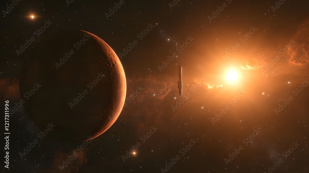 Obraz premium Rocket in Space Above Earth's Surface: A Journey Beyond