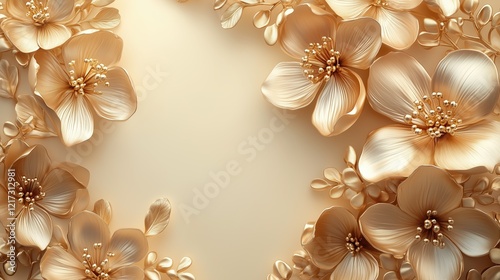 frame, flowers made of gold and platinum, postcard, invitation to a wedding, celebration or holiday, empty space for text