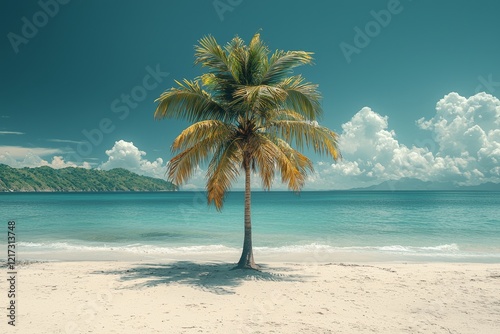 A Caribbean Island Gem: Aruba Beach with Swaying Palm Trees photo