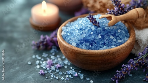 Relaxing sunset ambiance with candle and lavender by the sea