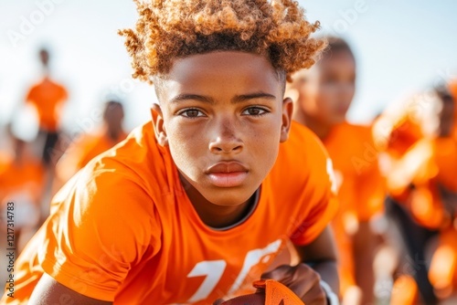 A young athlete tying their shoes before a race, their expression focused and full of determination