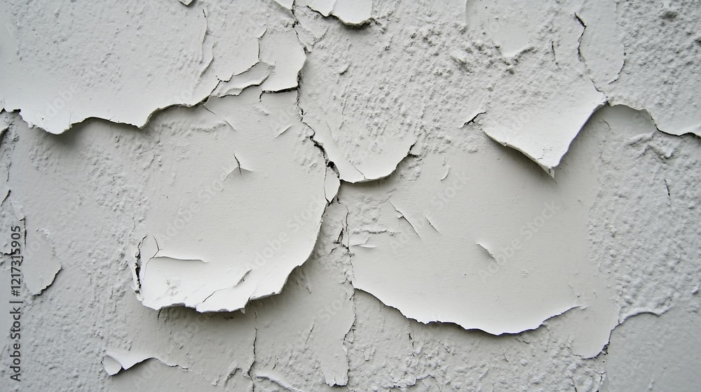 Obraz premium Close-up of cracked, peeling white paint on a wall.