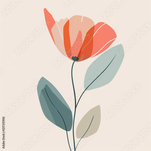 A minimalist illustration of a blooming flower in soft colors, perfect for nature lovers and modern design enthusiasts. photo