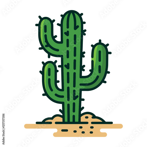 Cactus icon. Dry exotic plant with spines, symbolizing desert vegetation. Simple flat vector illustration, perfect for nature or southwestern themes.