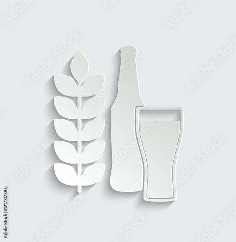 wheat beer bottle and glass icon, silhouette of beer bottle 