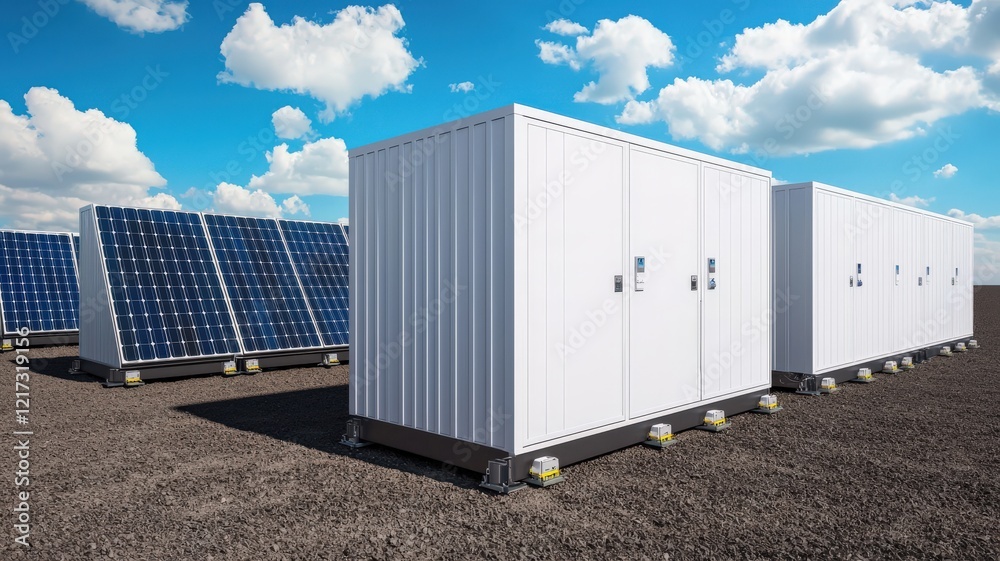 Obraz premium battery storage efficiency grid concept. Solar energy storage and equipment setup