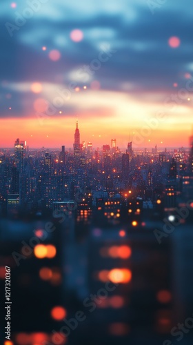 Stunning city skyline at twilight with vibrant lights and colorful sky over u...