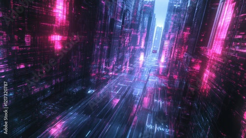 Wallpaper Mural Futuristic city street with neon lights and digital elements. Torontodigital.ca