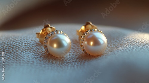 Elegant pearl earrings with diamond accents on a soft surface