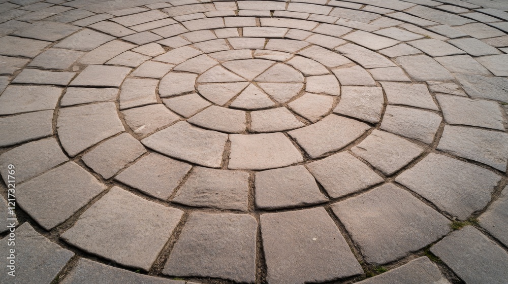 Circular stone pattern creating a visually appealing ground design in a tranquil outdoor space Circular stone pattern creating a visually appealing ground design in a tranquil outdoor space