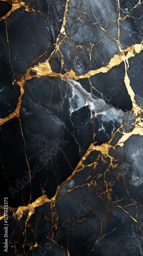 Elegant black marble with golden veins showcasing natural beauty and rich tex...