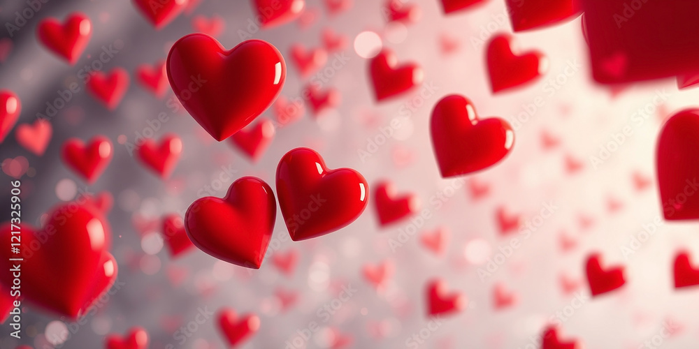 Love-Themed Floating Hearts with Gentle Bokeh Lights for Valentine's Celebration Love-Themed Floating Hearts with Gentle Bokeh Lights for Valentine's Celebration
