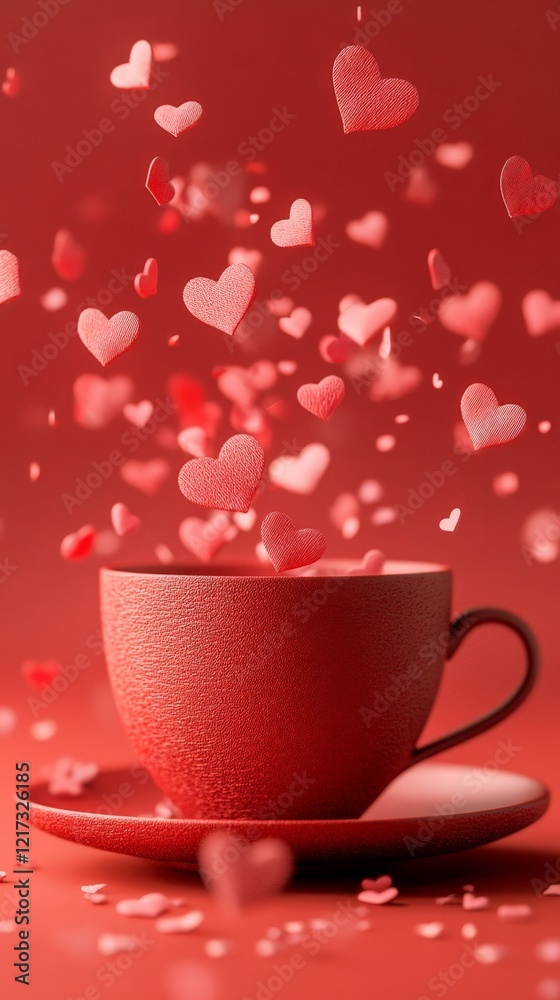 A red cup overflowing with paper hearts against a red background, symbolizing love, romance, and warmth. Perfect for Valentine's Day, romantic gifts, and festive designs. A red cup overflowing with paper hearts against a red background, symbolizing love, romance, and warmth. Perfect for Valentine's Day, romantic gifts, and festive designs.