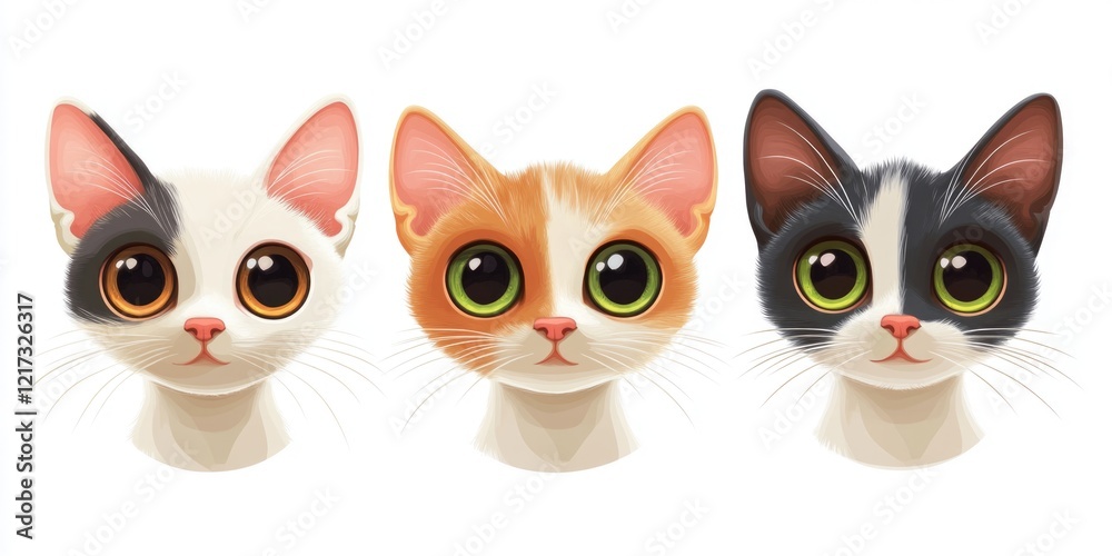 Fototapeta premium Three cats with different colors and patterns. The cats are looking at the camera. The cats are cute and adorable