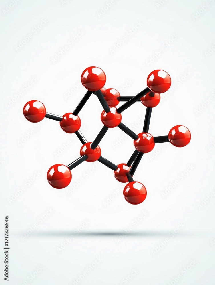 Obraz premium Chemical molecule with red spheres representing atoms and carbon as the centerpiece. Education concept.